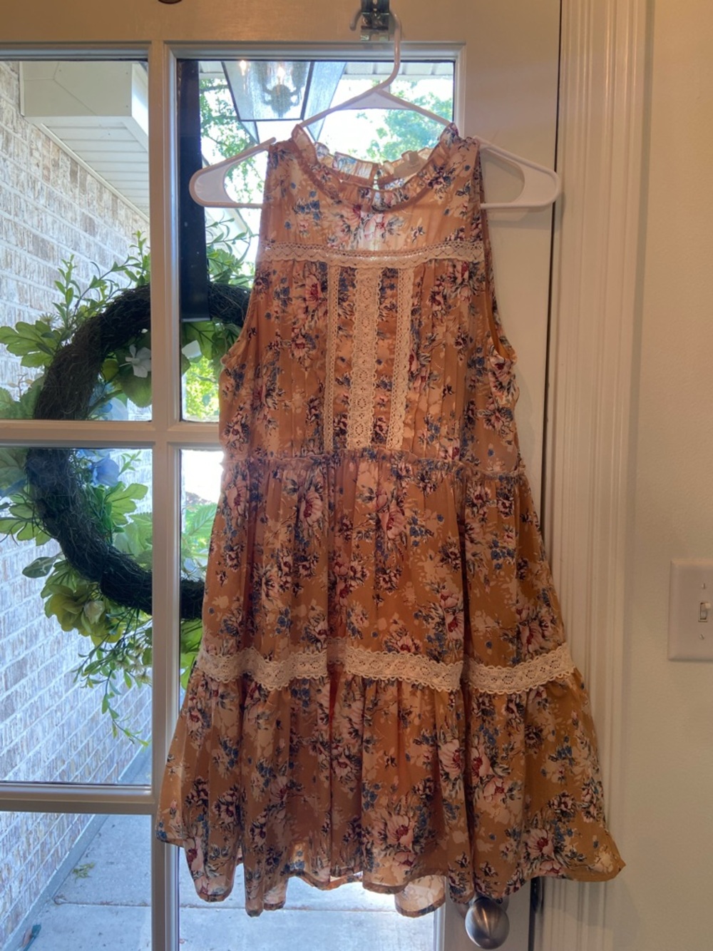 entro Mustard Floral Lace-Trim Sleeveless Dress